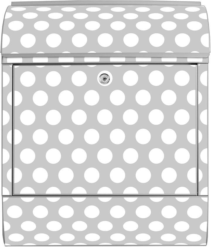 banjado® Design Briefkasten mit Motiv Punkte Grau 39x47x14cm &amp; 2 Schlüssel - Briefkasten Stahl Silbe
