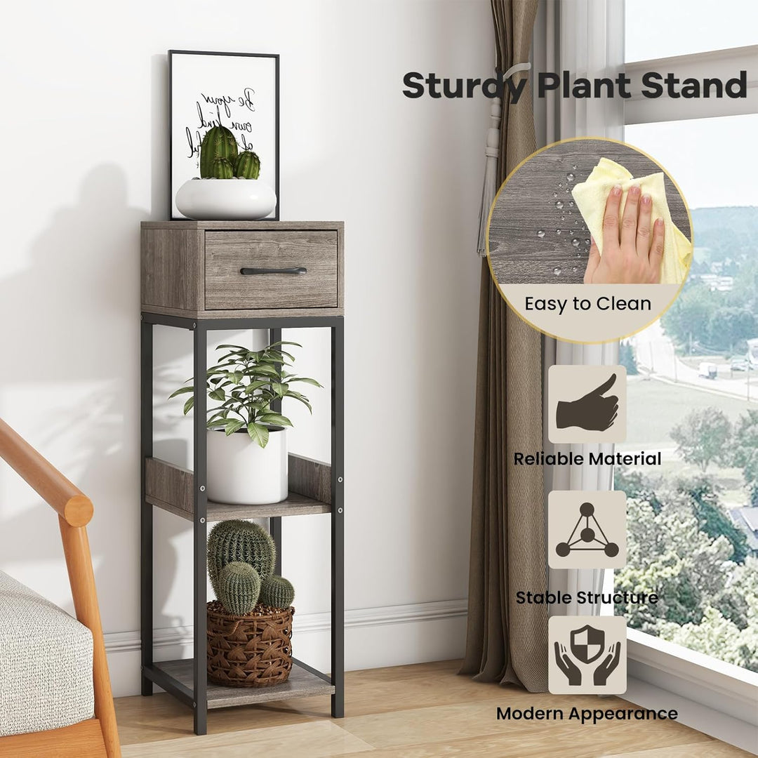 HOMASIS 3-stöckiger Blumenkasten mit robuster Struktur, Pflanzenständer mit Schublade und Kippschutz
