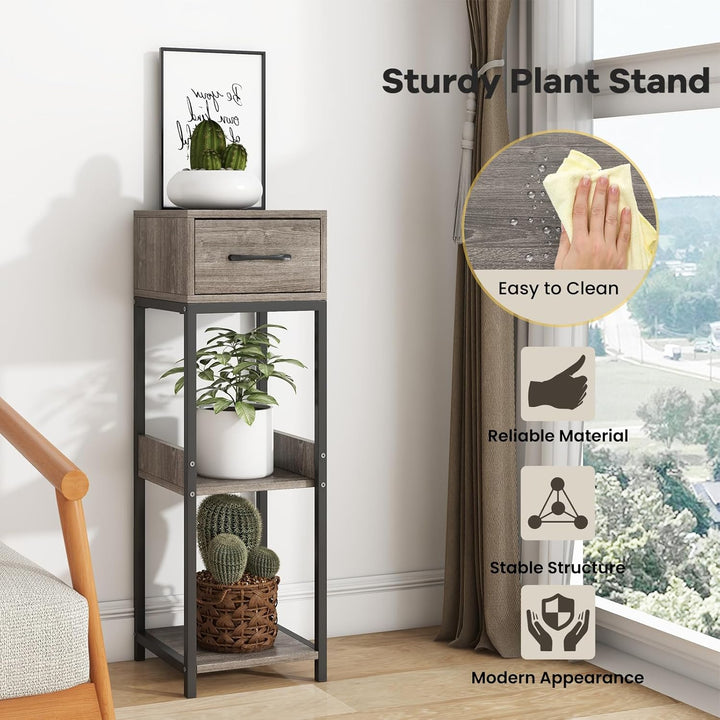 HOMASIS 3-stöckiger Blumenkasten mit robuster Struktur, Pflanzenständer mit Schublade und Kippschutz
