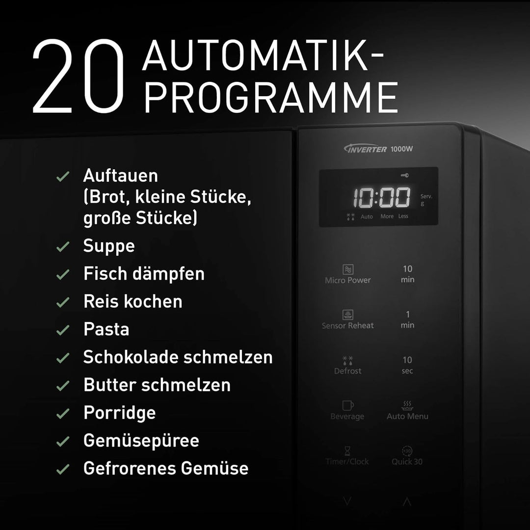 Panasonic NN-ST65QBEPG 32L Inverter Solo Mikrowelle, 1000 Watt Leistung, Genius Sensor Technologie,