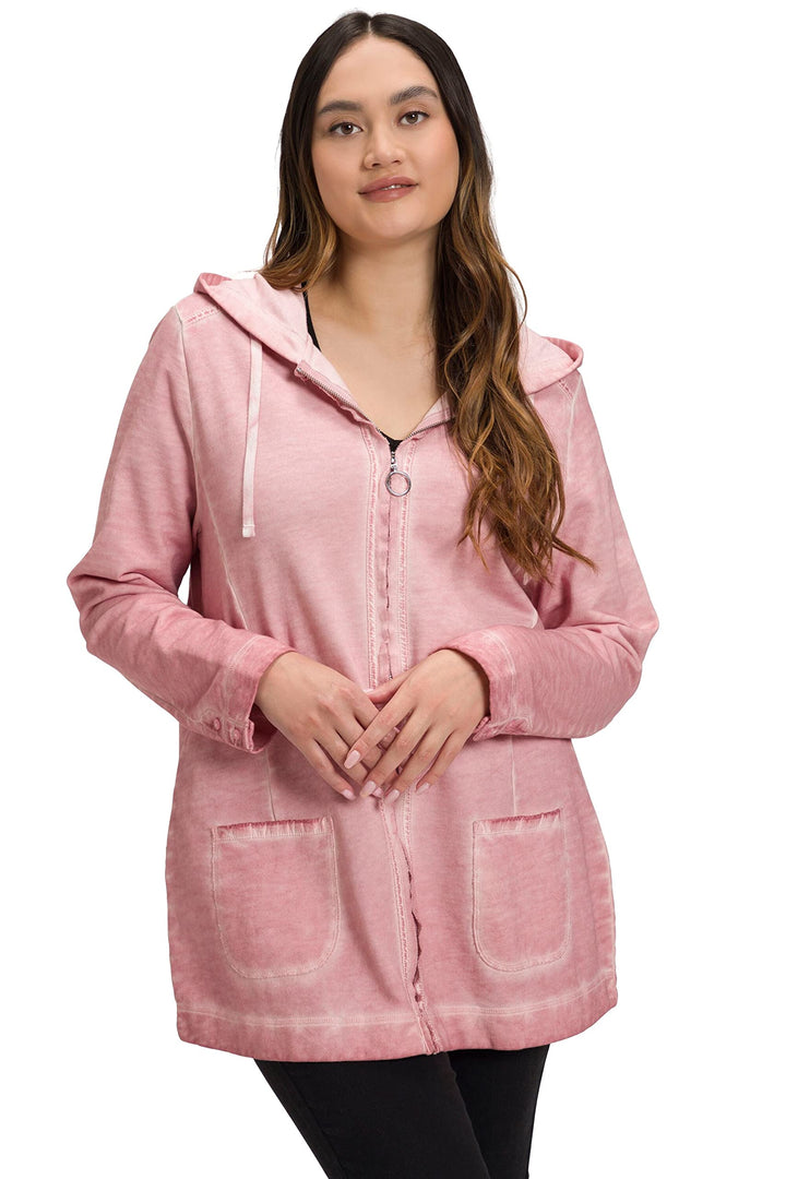 Ulla Popken Damen grosse Grössen Übergrössen Plus Size Hoodiejacke, Cold Dyed, Wiener Nähte, Kapuze