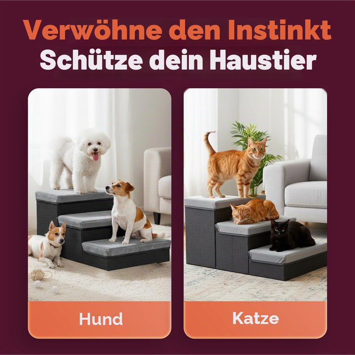 Wintem - Haustiertreppe – 3 gepolsterte und Faltbare Stufen mit Behälter