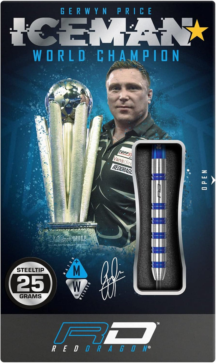 RED DRAGON Gerwyn Price Iceman Challenger Professional Tungsten Darts Set with Flights and Stems 25.