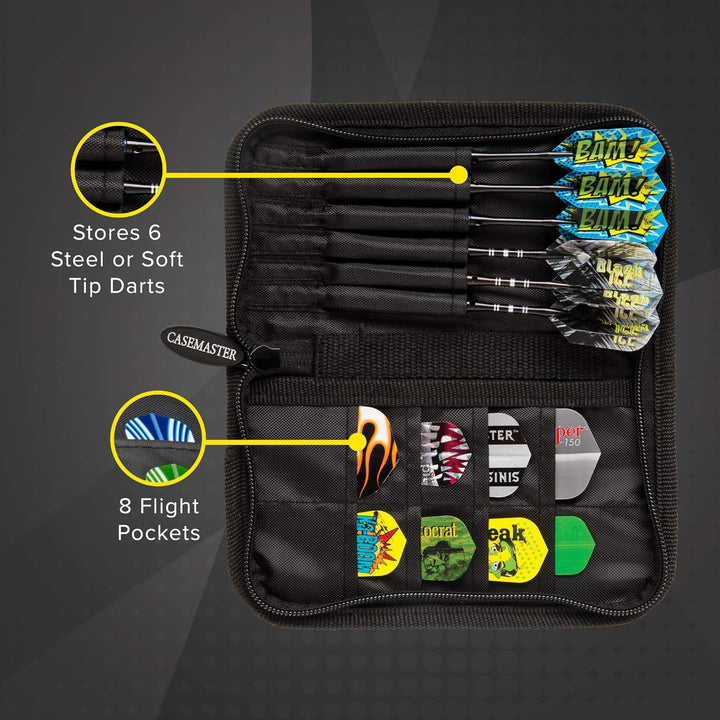 Casemaster Deluxe Aufbewahrungs-/Reiseetui für 6 Dartpfeile, Nylon Schwarz, Schwarz