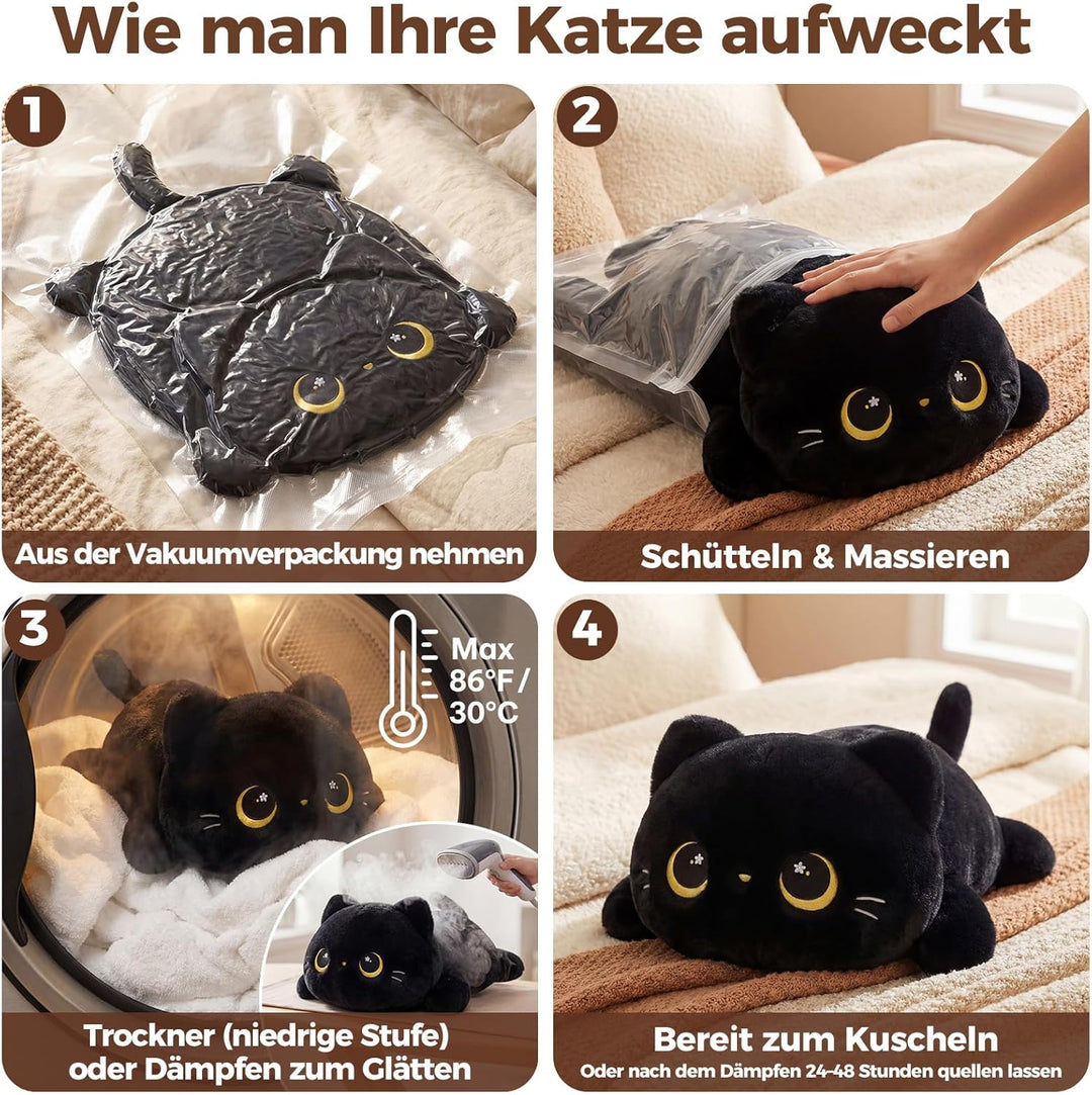 Mewaii Süsses Katze Plüschtiere Kawaii Plüschkissen Schwarze Katze Stofftiere Katzen Kuscheltier Mat