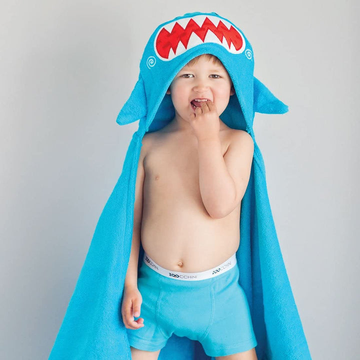 Zoocchini 100 Percent Cotton Kids Hooded Towel, Sherman the Shark Blau, Blau