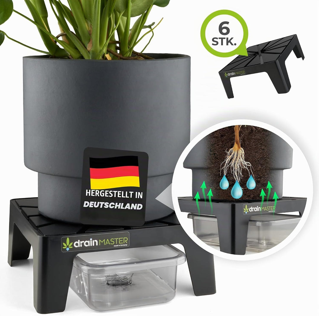 Blumentopf Untersetzer 24x24cm - 6er Set inkl. Ablaufwannen - Pflanzuntersetzer eckig Blumen Pflanze