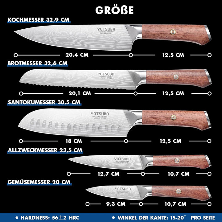 YOTSUBA Küchenmesser Set 5-teilig Messerset Scharf Küche aus hochwertigem Carbon Edelstahl, Ultra Sc