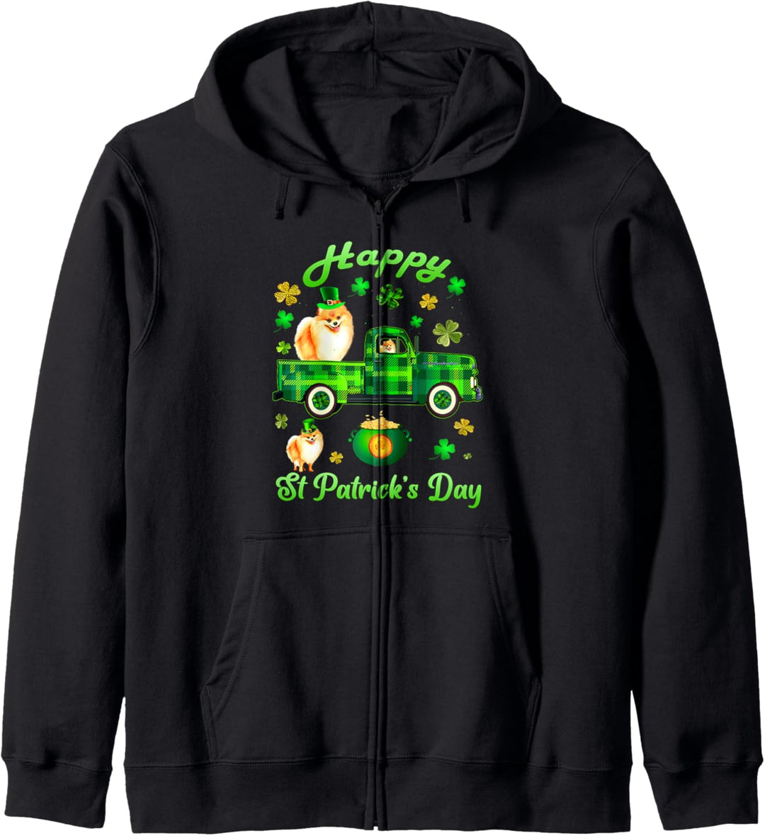 St Patricks Day Shirt Women Buffalo Plaid Truck Pomeranian Kapuzenjacke