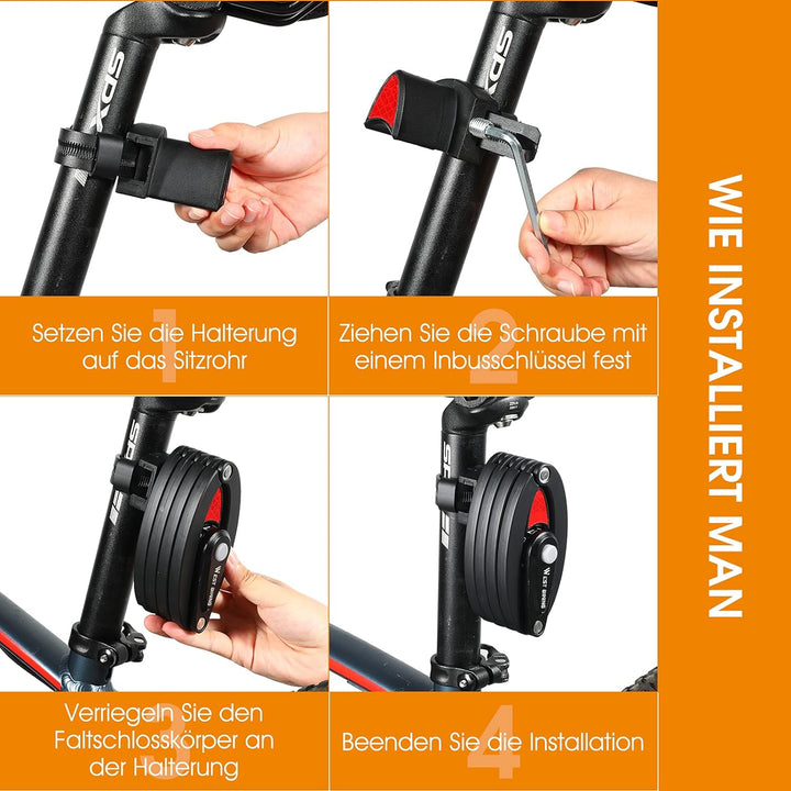 CHIMONA Fahrradschloss Faltschloss mit Halterung, Zahlenschloss Fahrrad 4 stellig, 85cm Lang Kettens