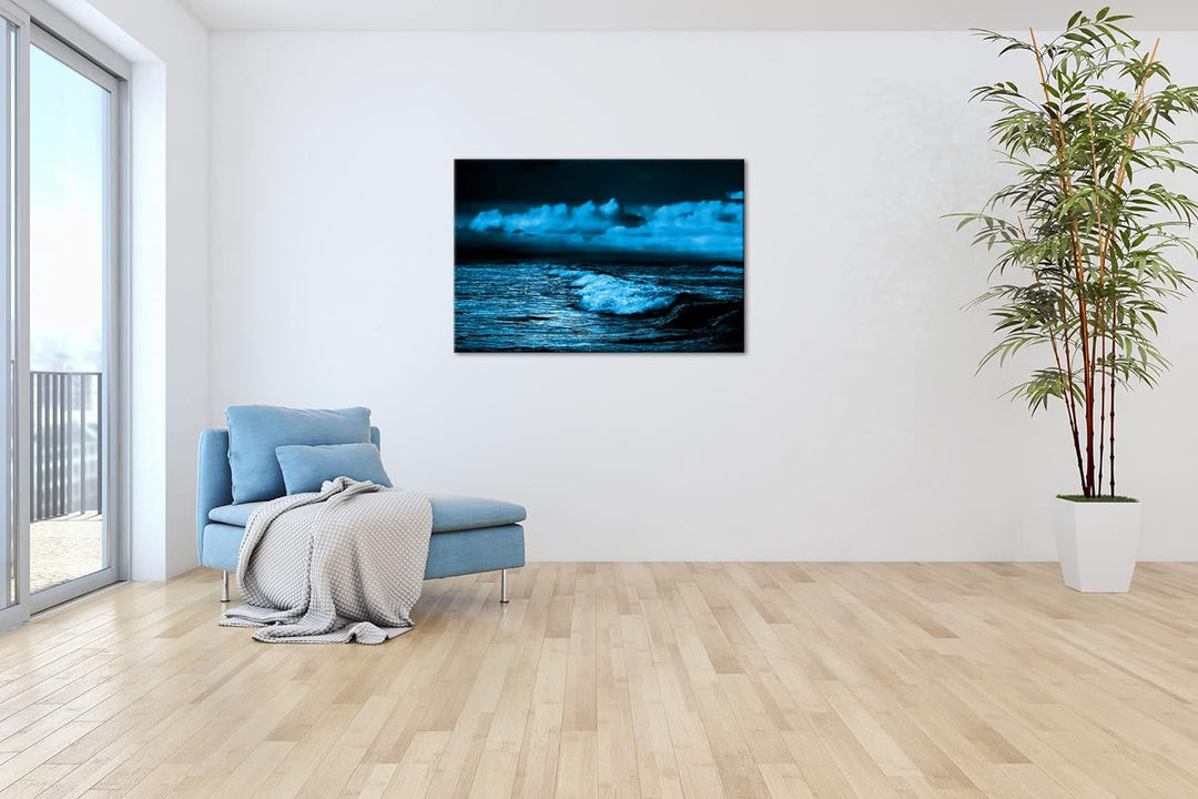deyoli bezaubernde Küste bei Abenddämmerung Format 80x60 Effekt: Monocrome Blau als Leinwandbild, Mo