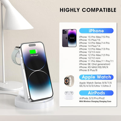3 in 1 Ladestation Kabelloses Ladegerät - Schnelles Wireless Charger für iPhone 15 14 13 12 11 Pro S