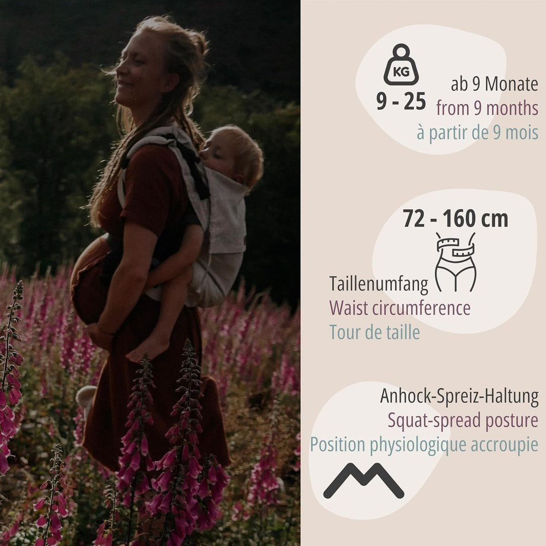 Hoppediz Buckle Toddler, Babytrage für Kleinkinder (9-25 kg), Design Grenada natur, Grenada natur