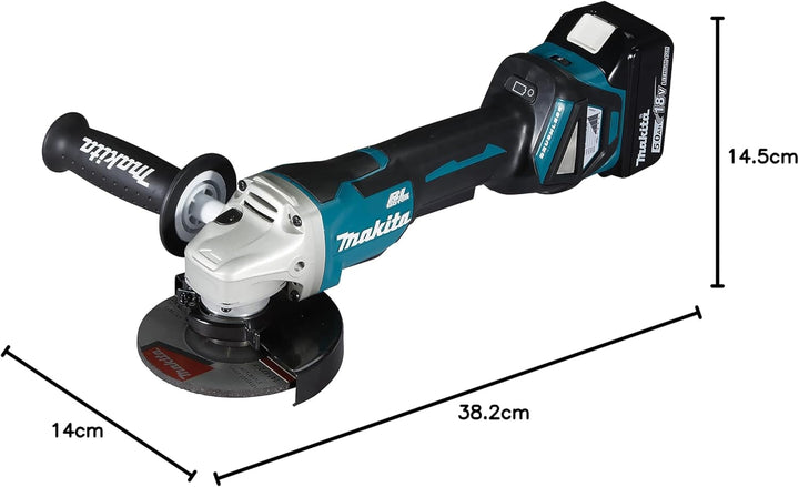 Makita DGA515RTJ Akku-Winkelschleifer 18 V mit Paddleschalter / 5,0 Ah, 2 Akkus + Ladegerät im MAKPA