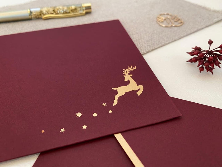 25 Premium Briefumschläge Weihnachten - Weihnachtskuvert heissfolienveredelt mit Rentier mit Wachs-S