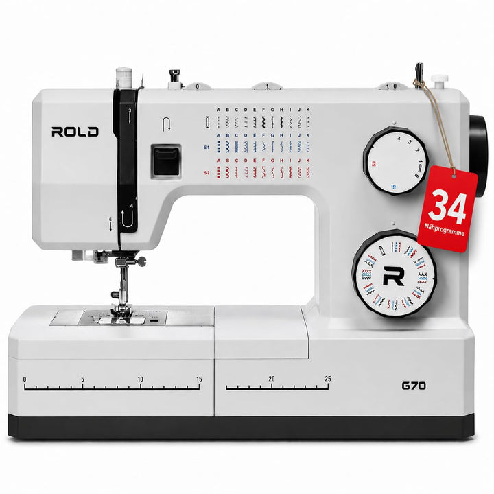 Rold G70 Nähmaschine mit 34 Nähprogramme, Automatisches Knopfloch, 100-Watt-Servomotor, Nadeleinfädl