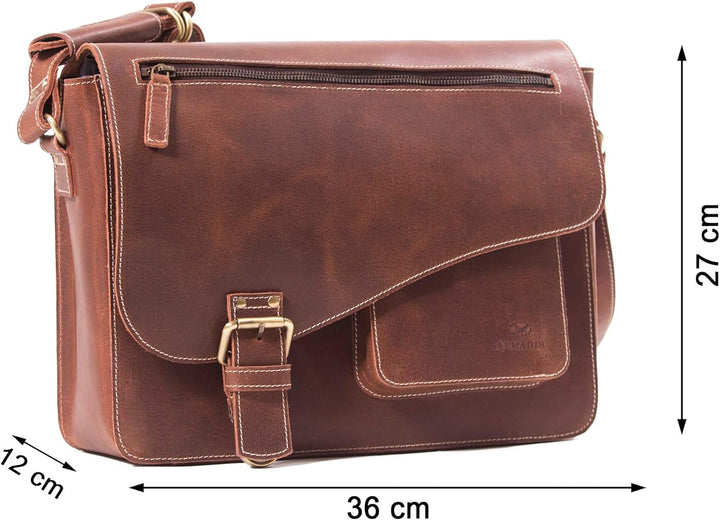 ALMADIH Leder Aktentasche Messenger *JON* handgefertigt aus robustem Premium Rindsleder braun Vintag