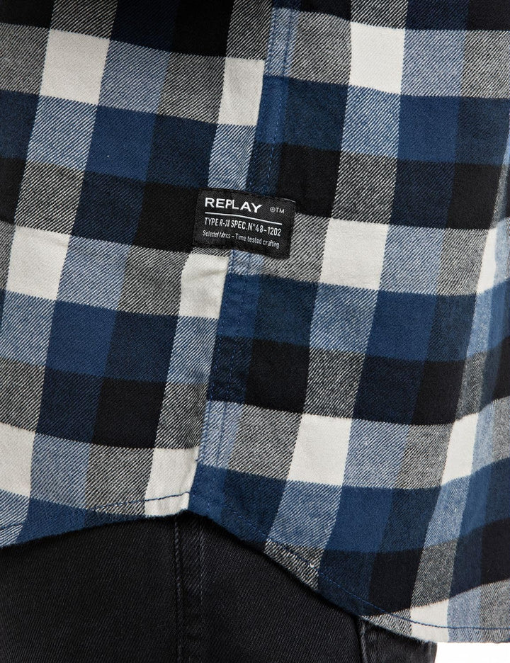 REPLAY Herren Hemd Langarm Kariert S Blue/Black/Natural White 010, S Blue/Black/Natural White 010