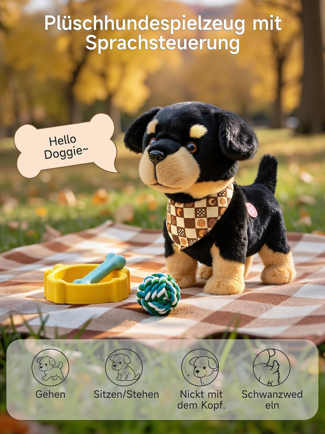 OR OR TU Sprachgesteuerte Hund Spielzeug Kinder Plüsch Hunde | Rottweiler, Singen, Bellen, Laufen un
