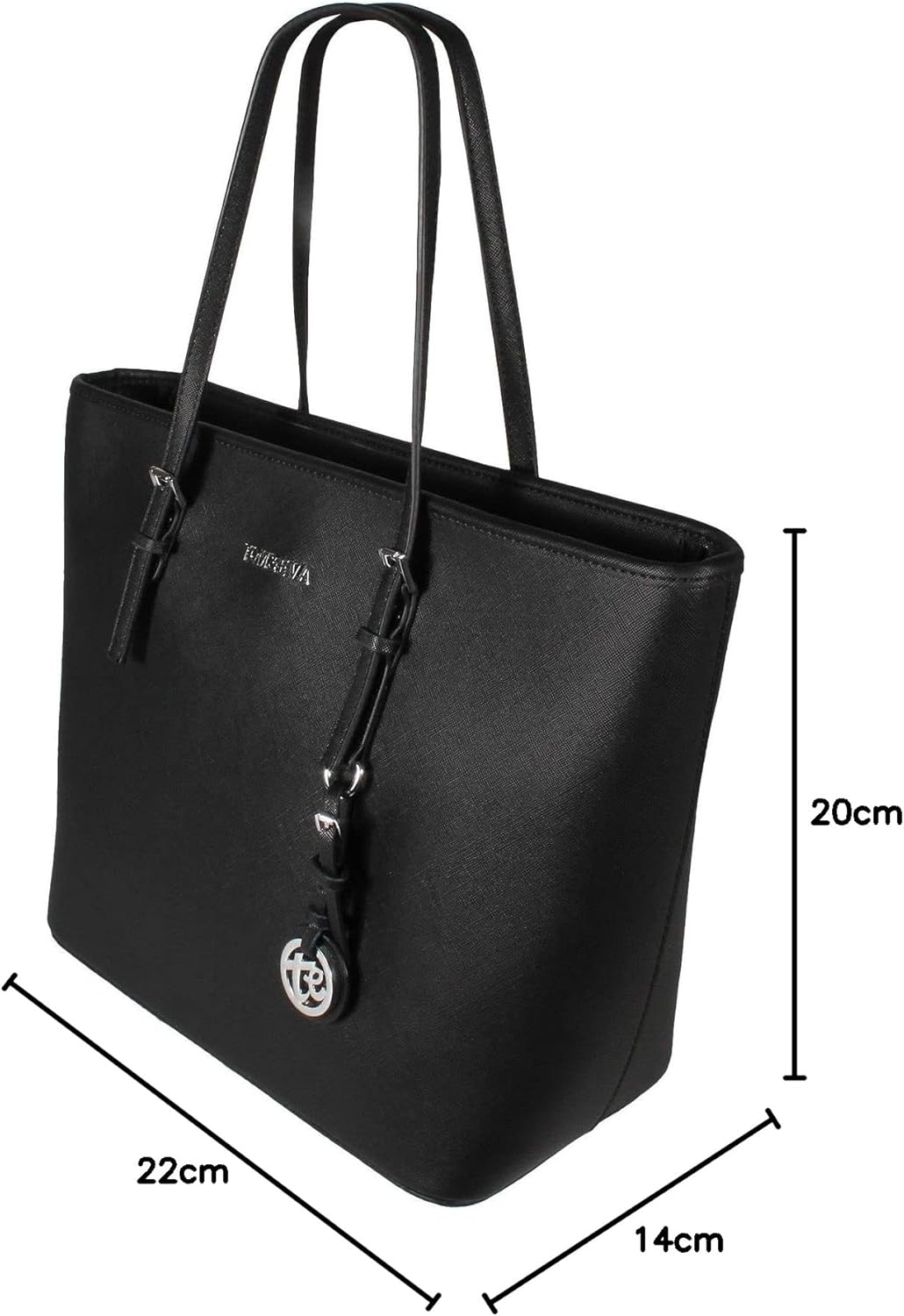 Tom & Eva TE-Jet Set Tasche Damen Shopper Schultertasche Schwarz Gross Kunstleder Saffiano-Prägung H