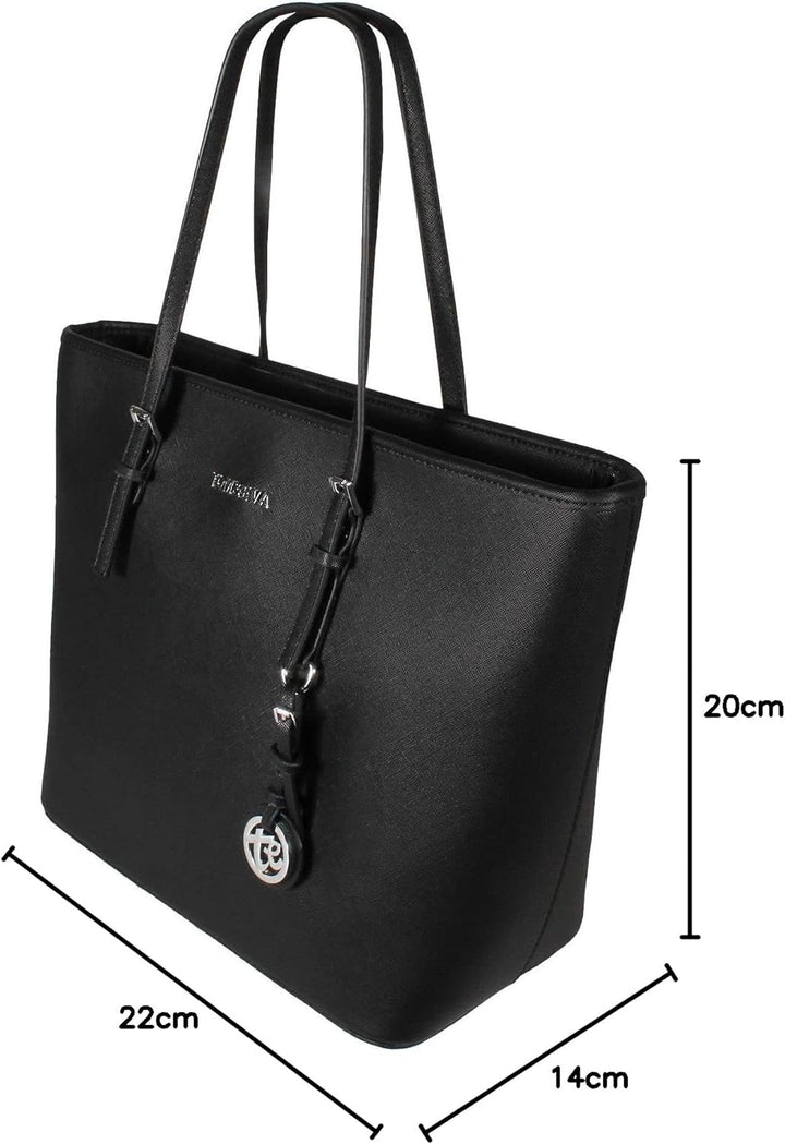 Tom & Eva TE-Jet Set Tasche Damen Shopper Schultertasche Schwarz Gross Kunstleder Saffiano-Prägung H