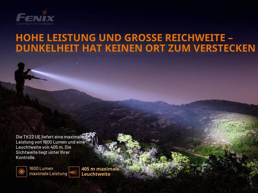 FENIX Unisex-Adult Tactical Flashlight TK22 UE LED Taschenlampe 1600 Lumen, Black, small
