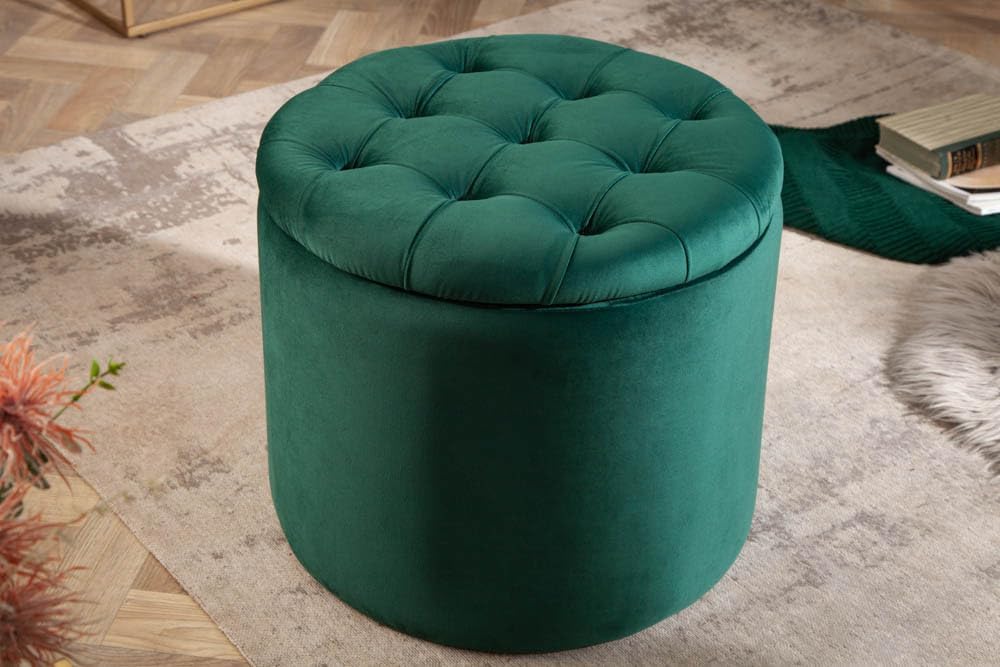 riess-ambiente.de Eleganter Hocker MODERN BAROCK 50cm dunkelgrün Samt Couchtisch Tisch Aufbewahrungs