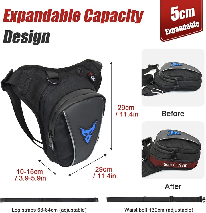 MIGHTYDUTY Motorrad Beintasche Herren Erweiterbar Oberschenkeltasche Hüfttaschen schwarz Gürteltasch