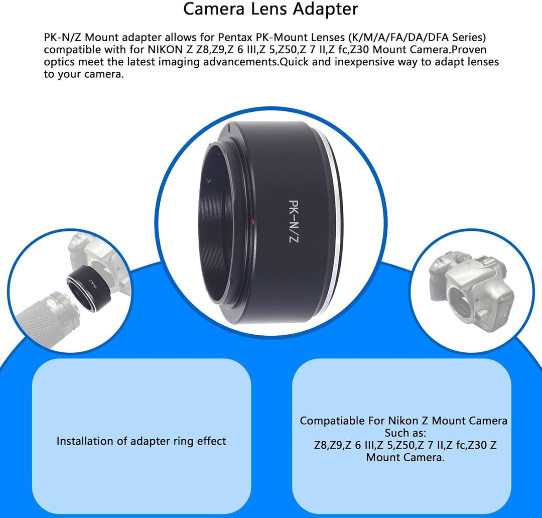 PK-Niko Z Objektivadapter Adapterring,für Pentax PK K Mount Objektiv Kompatibel für Nikon Z 7 und fü