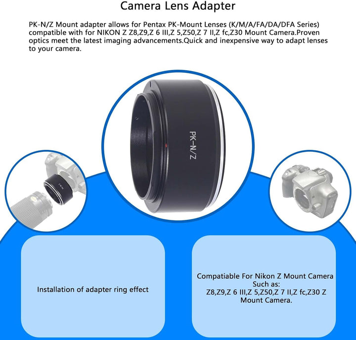 PK-Niko Z Objektivadapter Adapterring,für Pentax PK K Mount Objektiv Kompatibel für Nikon Z 7 und fü