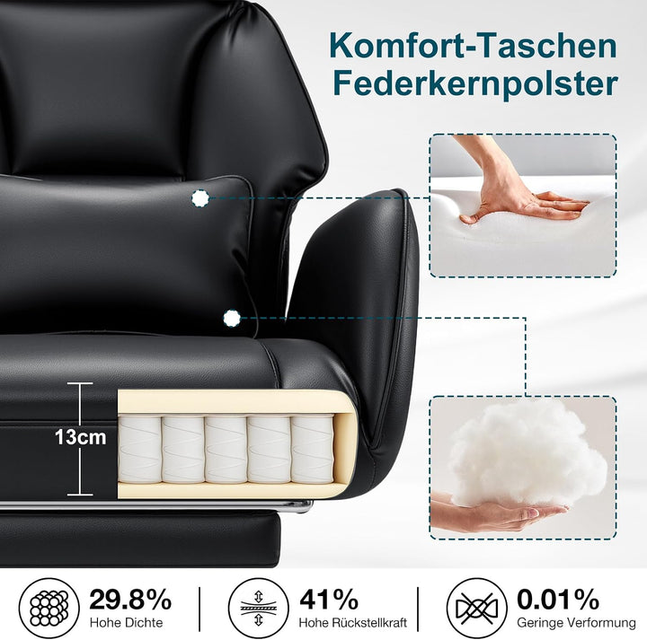 HOFFREE Schneidersitz Bürostuhl Ergonomischer Leder Chefsessel mit Fussstütze und Verstellbaren Arml
