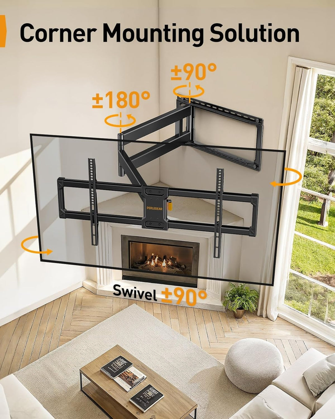 Perlegear TV Wandhalterung für 42-90 Zoll TV bis zu 68 kg Langarmige Voll-bewegliche, 1018 mm Lange