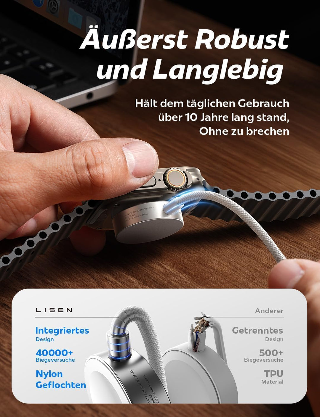LISEN 5W für Apple Watch Ladekabel, Magnetisch Schnelles Gewebte USB C Schnellladekabel für Apple Wa