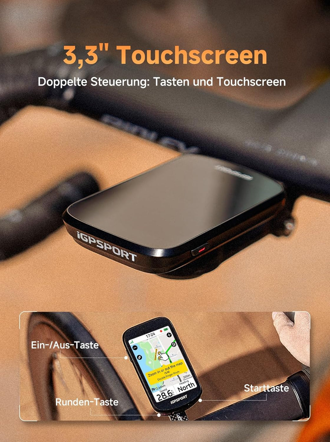 iGPSPORT BSC500 Fahrradcomputer, 3,3-Zoll-Touchscreen, Karten- und Sprachnavigation, E-Bike-Modus, B