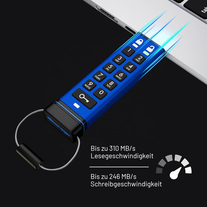 iStorage datAshur PRO+C 512 GB | Sicherer USB-Typ-C-Speicherstick | FIPS 140-3 Level 3 zertifiziert
