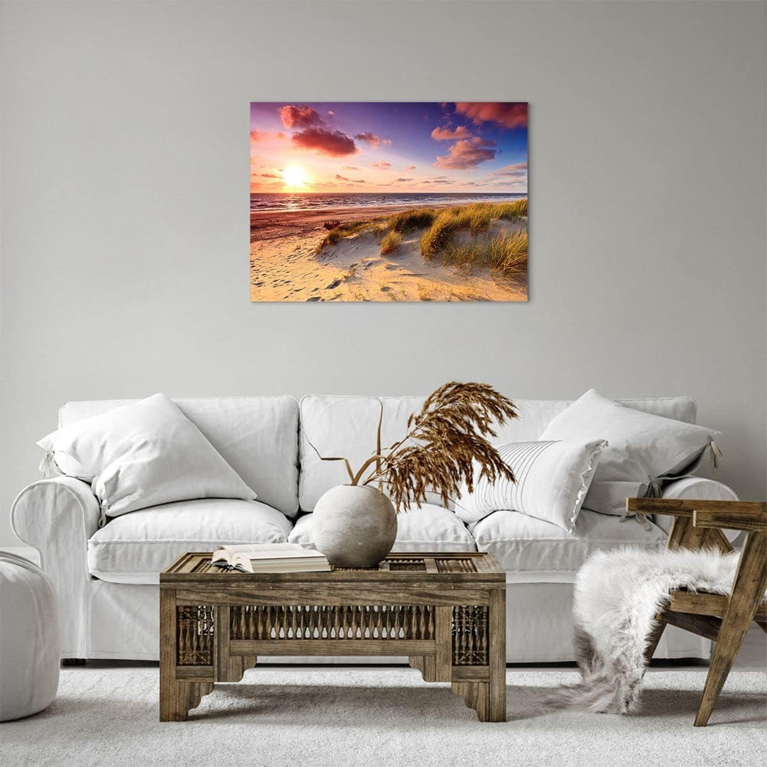 Bilder auf Leinwand Meer Strand Düne Leinwandbild mit Rahmen 70x50cm Wandbilder Dekoration Wohnzimme