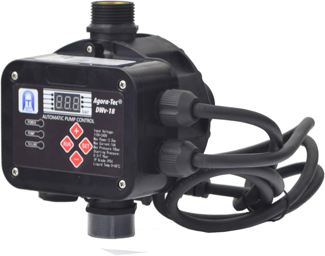 Agora-Tec® Pumpensteuerung Druckschalter Durchflusswächter AT-DWv-18 verkabelt (Ein- und Abschaltdru