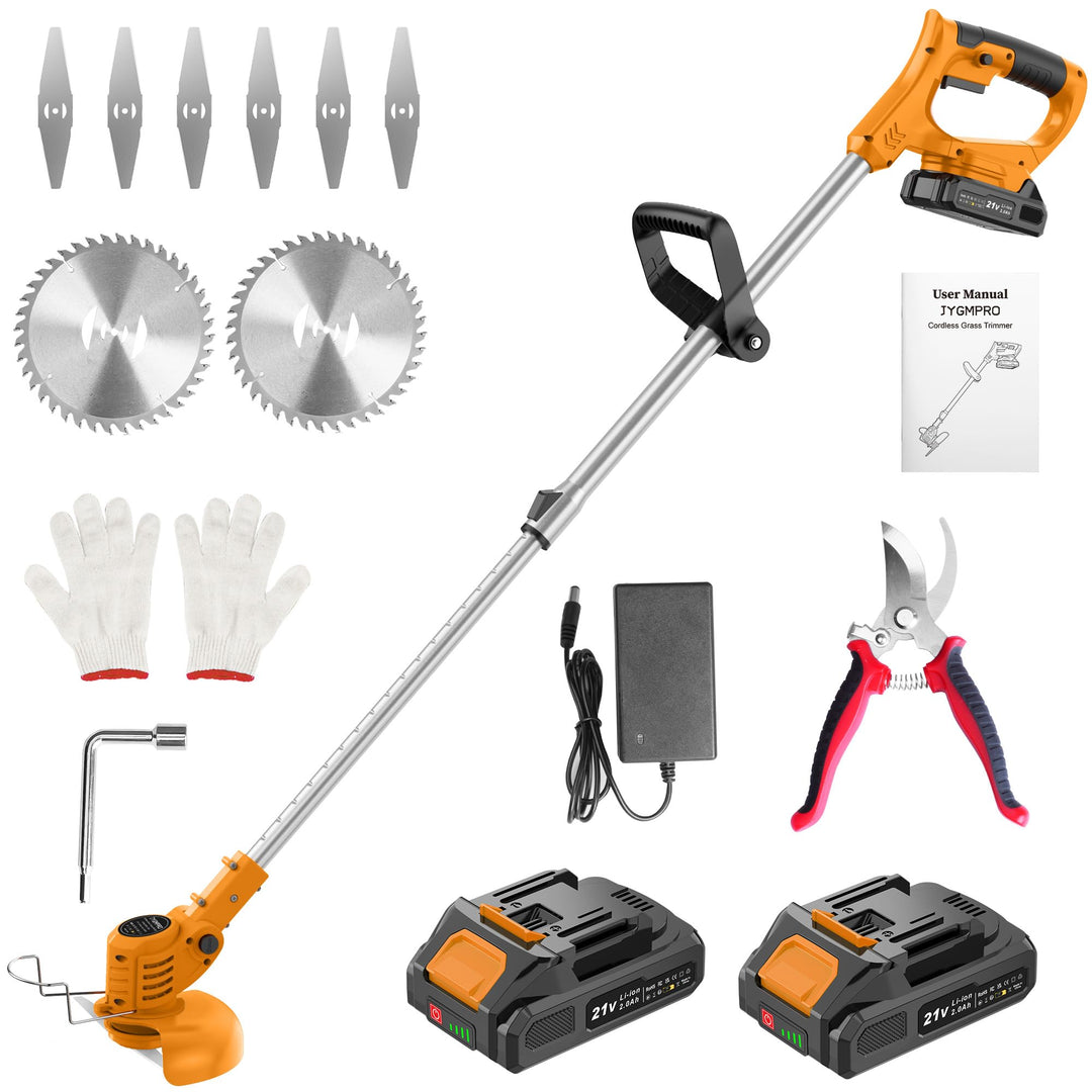 Rasentrimmer mit Akku – Akku Rasentrimmer, 11000 U/min, 2x2000mAh, Teleskopgriff 85–120cm, 2 Schneid