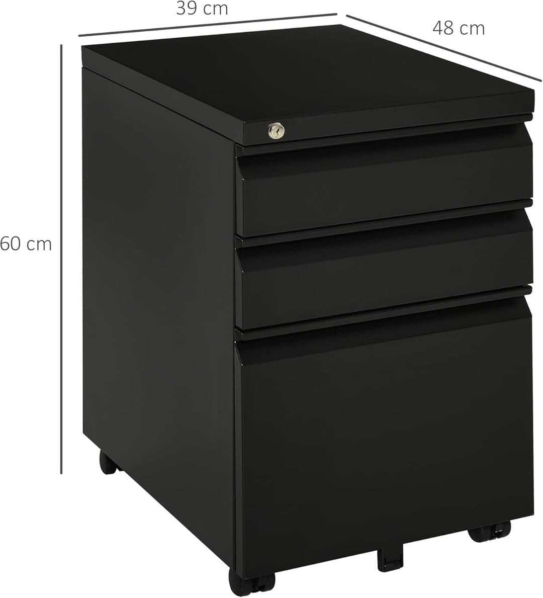 Vinsetto Rollcontainer mit 3 Schubladen Aktenschrank Büroschrank mit Rädern Bürocontainer mit konkav