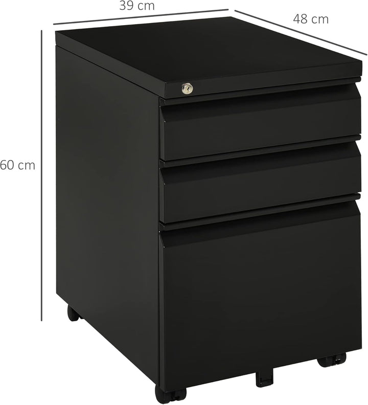 Vinsetto Rollcontainer mit 3 Schubladen Aktenschrank Büroschrank mit Rädern Bürocontainer mit konkav