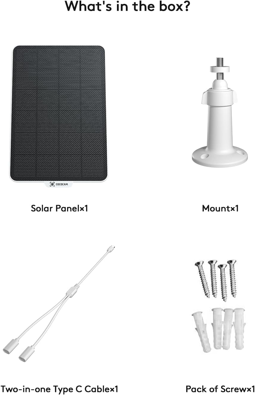 COCOCAM 3,5W Solarpanel für Batteriekameras, Kompatibel mit DC 5V-Batteriekameras mit Typ-C-Schnitts