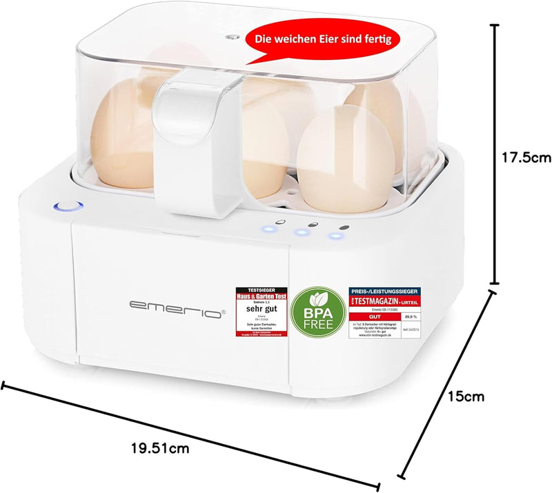 Emerio bester Eierkocher EB-115560 kocht alle drei Garstufen [weich|mittel|hart] in nur einem Kochvo