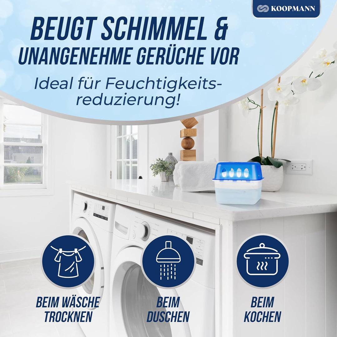 4x Luftentfeuchter ohne Strom - Raumentfeuchter mit 8 x 400g Nachfüll-Beutel Granulat für Küche, Bad