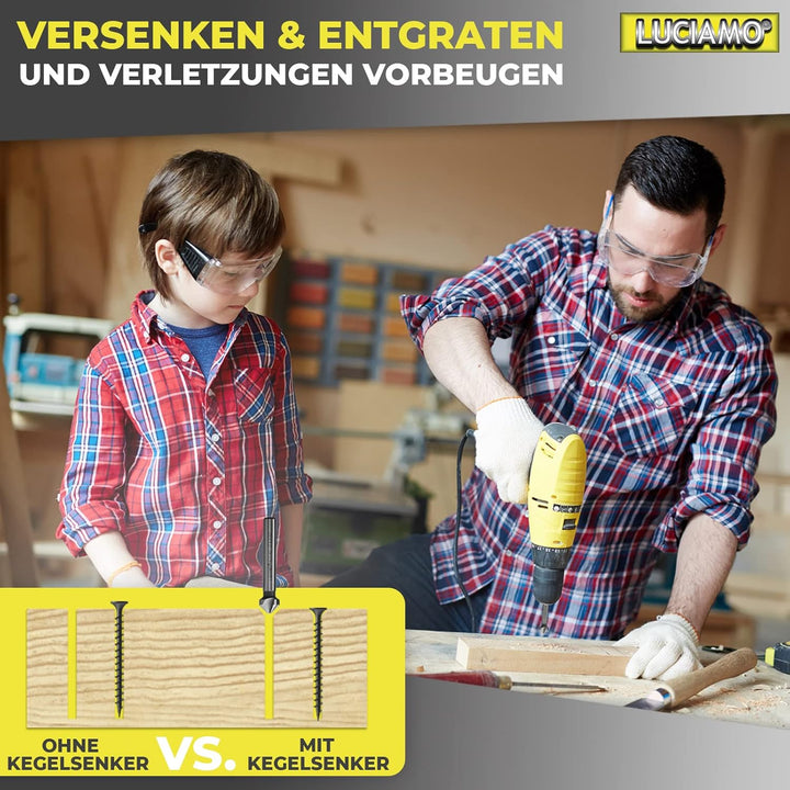 6 Stück 90° Profi Senker Set HSS M2 (6542) - für Holz, Metall und Kunststoff - ein Muss für jeden We