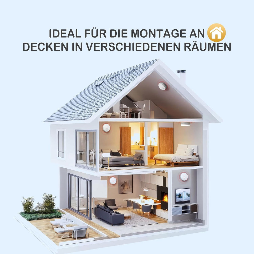 Rauchmelder Batterie Austauschbar 10 Jahre Rauch Sensor Rauchwarnmelder Set mit Magnethalterung DIN