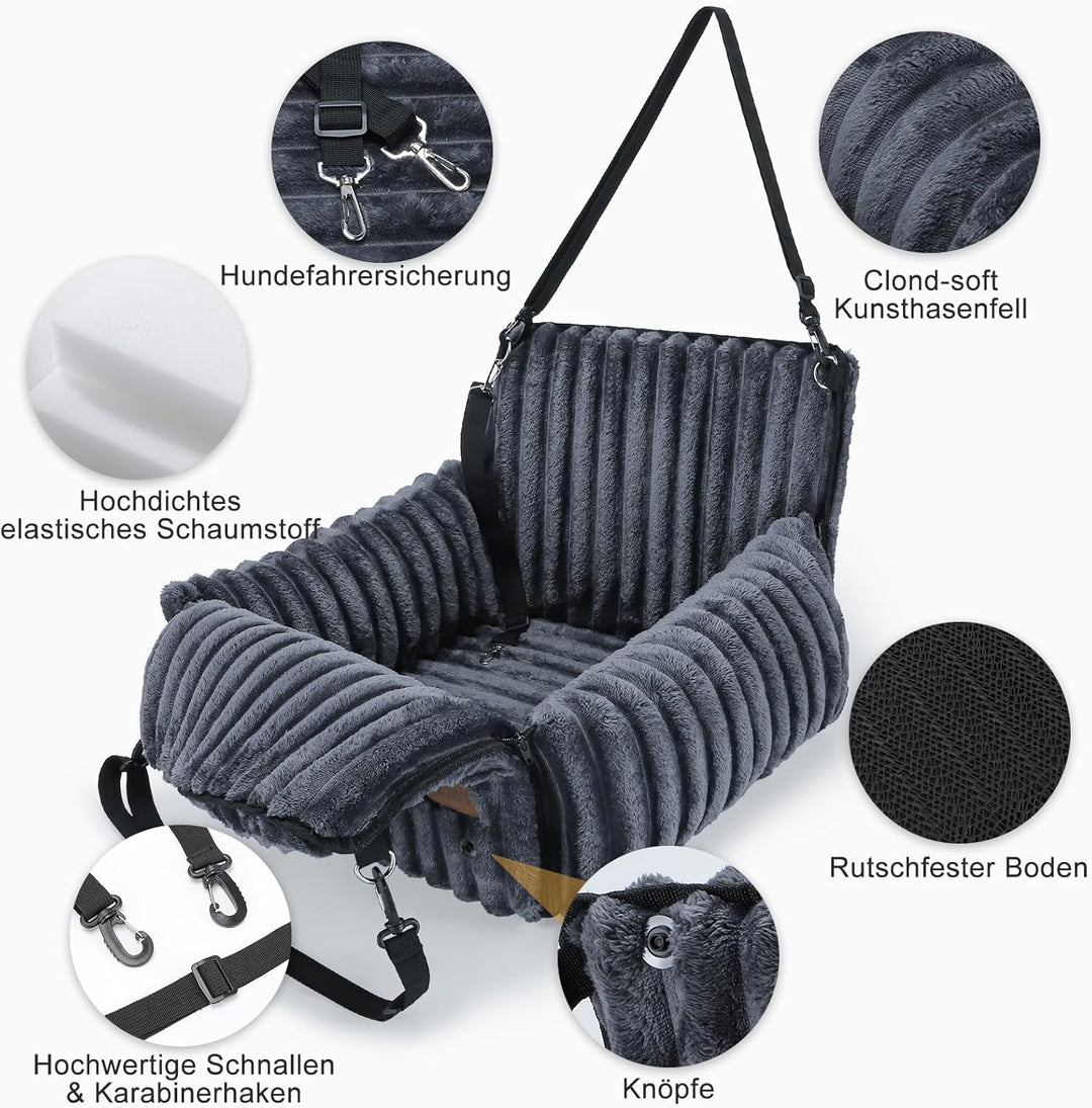 MIXJOY Hunde Autositz für kleine bis mittlere Hunde, Waschbarer Ansteckbare Leine verdickter Memory-