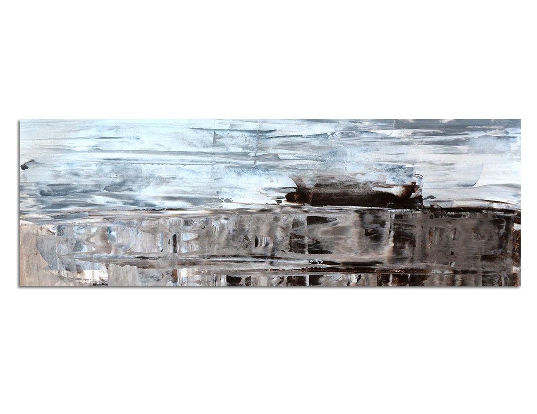 Paul Sinus Art Panoramabild auf Leinwand und Keilrahmen 150x50cm Malerei Kunst grau braun abstrakt
