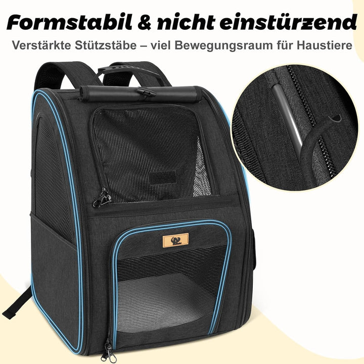 Aystkniet Hunderucksack, Katzenrucksack mit 270° Rundumbelüftung und 3-fachem Einstieg, Faltbare Hau