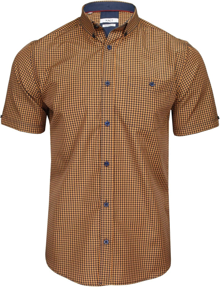 Xact Herren Kurzarmhemd mit Gingham-Karo, Button-Down-Kragen, Normale Passform M Apricot/ Navy, M Ap