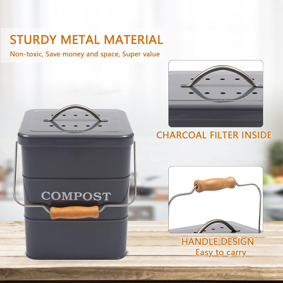 Morezi Kompostbehälter Küche 6 L Komposteimer Biomülleimer - Inklusive Aktivkohlefiltern komposter m